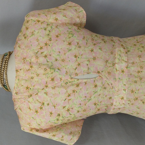 Yellow Pink Floral Deep V Neck A Line Open Back Long Ball Dress with Slit